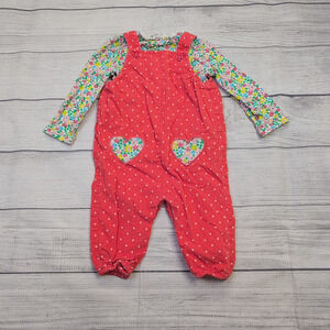 6/9m Baby Boden Floral Tee & Corduroy Overalls Outfit